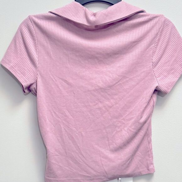 ULTRA FLIRT Ribbed Polo T-Shirt Juniors' M Pink Dawn Collared V-neck Pullover - Picture 6 of 8